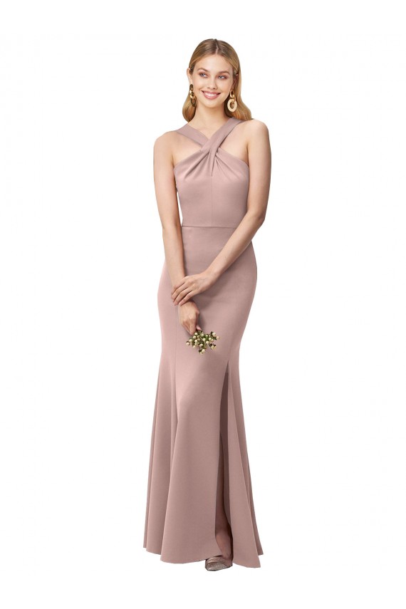Sleeveless Halter Neck Criss Cross Back Stretch Crepe Sheath Prom Dress / Bridesmaid Dress Brisbane