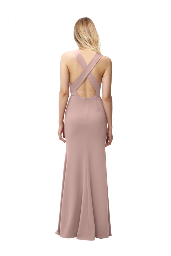 Sleeveless Halter Neck Criss Cross Back Stretch Crepe Sheath Prom Dress / Bridesmaid Dress Brisbane