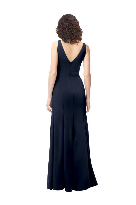 Sleeveless Dark Navy V-Neck V-Back Stretch Crepe A-Line Formal Dress / Bridesmaid Dress Brisbane