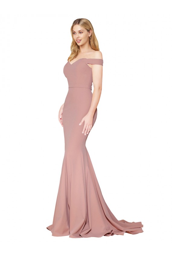 Sleeveless Dusty Pink Off the Shoulder Stretch Crepe Mermaid Formal Evening Gown / Prom Dress / Bridesmaid Dress Brisbane