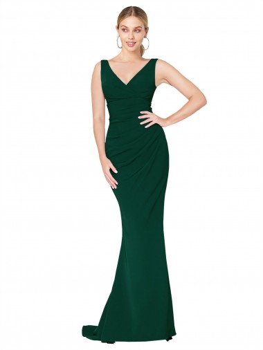 Sleeveless Midnight Green V-Neck Stretch Crepe Mermaid Formal Evening Gown / Prom Dress / Bridesmaid Dress Brisbane