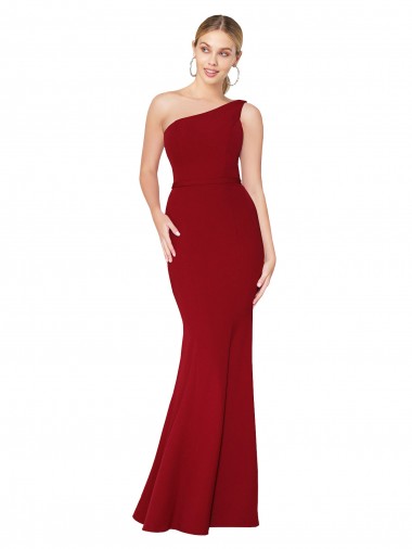 Sleeveless Burgundy One Shoulder Stretch Crepe Mermaid Formal Evening Gown / Prom Dress / Bridesmaid Dress Brisbane