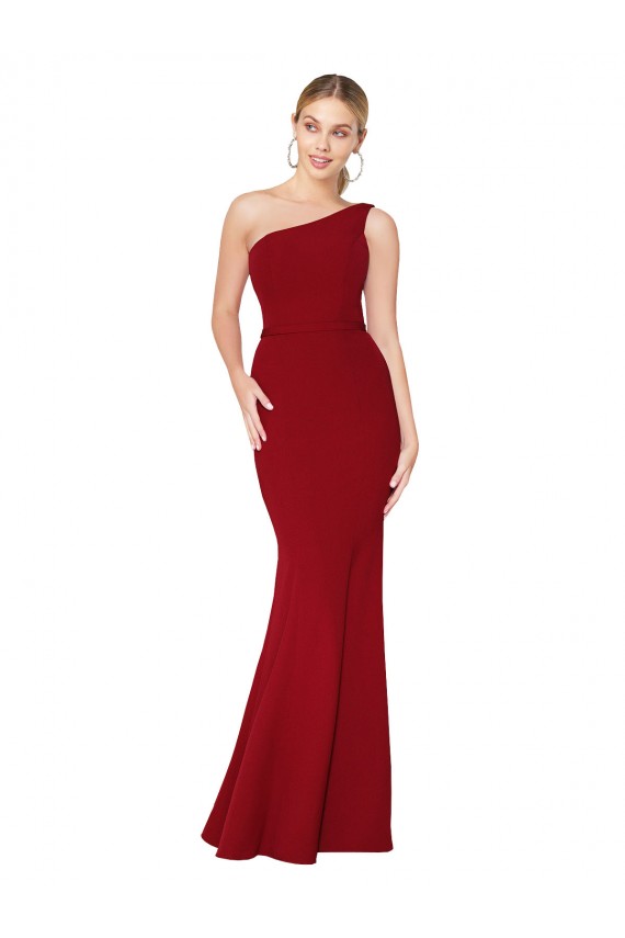 Sleeveless Burgundy One Shoulder Stretch Crepe Mermaid Formal Evening Gown / Prom Dress / Bridesmaid Dress Brisbane