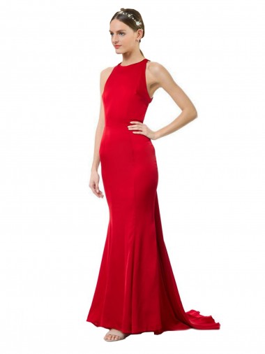 Sleeveless Halter Neck Open Back Stretch Crepe Mermaid Formal Evening Gown / Bridesmaid Dress Brisbane
