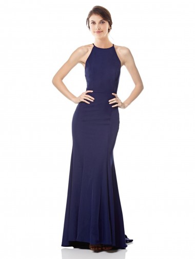 Sleeveless Navy Blue Halter Neck Stretch Crepe Mermaid Bridesmaid Dress / Formal Dress Brisbane