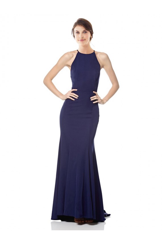 Sleeveless Navy Blue Halter Neck Stretch Crepe Mermaid Bridesmaid Dress / Formal Dress Brisbane