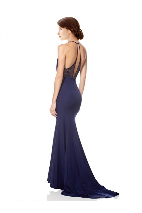 Sleeveless Navy Blue Halter Neck Stretch Crepe Mermaid Bridesmaid Dress / Formal Dress Brisbane