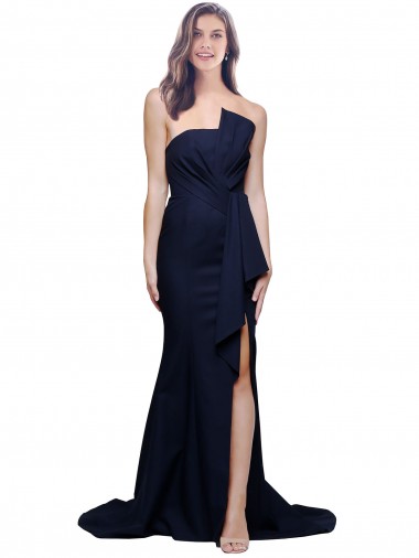 Sleeveless Dark Navy Strapless Low Back Stretch Crepe Sheath Semi Formal Evening Dress / Prom Dress / Bridesmaid Dress Brisbane