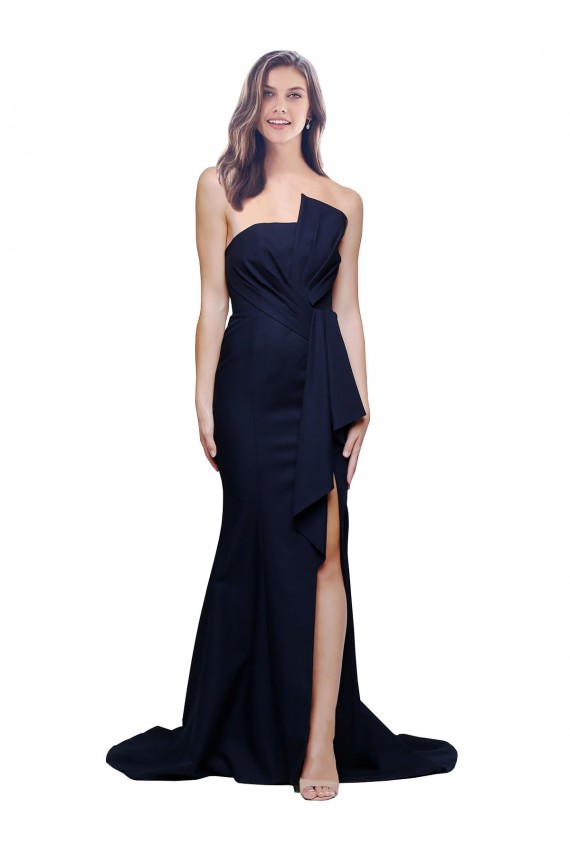 Sleeveless Dark Navy Strapless Low Back Stretch Crepe Sheath Semi Formal Evening Dress / Prom Dress / Bridesmaid Dress Brisbane
