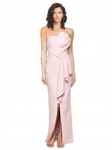 Sleeveless Pink Strapless Low Back Stretch Crepe Sheath Formal Dress / Bridesmaid Dress Brisbane