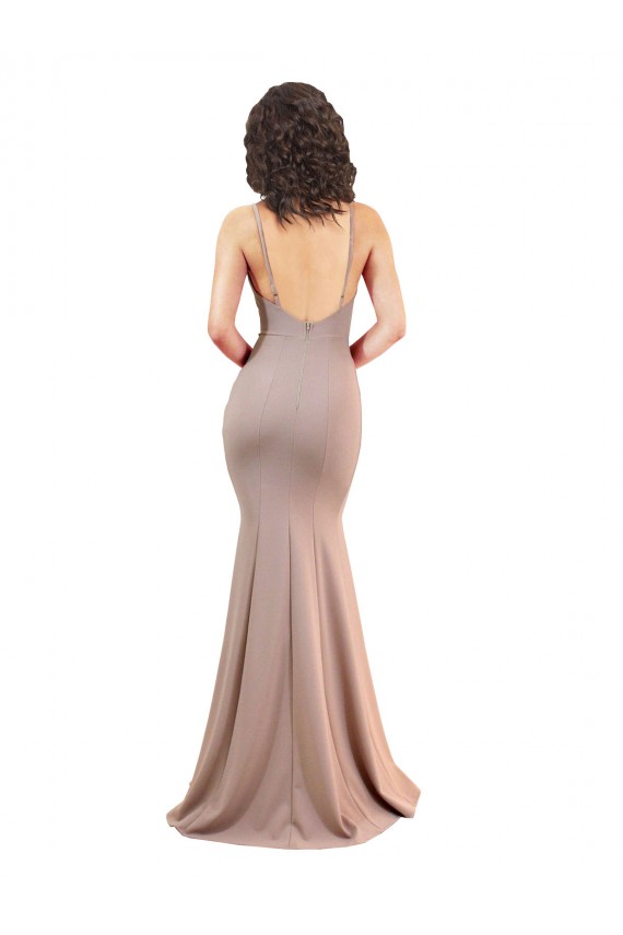 Sleeveless V-Neck Low Back Stretch Crepe Mermaid Black Tie Evening Gown / Prom Dress / Bridesmaid Dress Brisbane