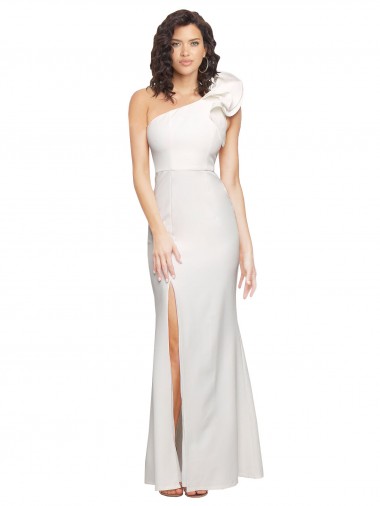 Sleeveless Ivory One Shoulder Stretch Crepe Sheath Formal Evening Dress / Bridesmaid Dress Brisbane