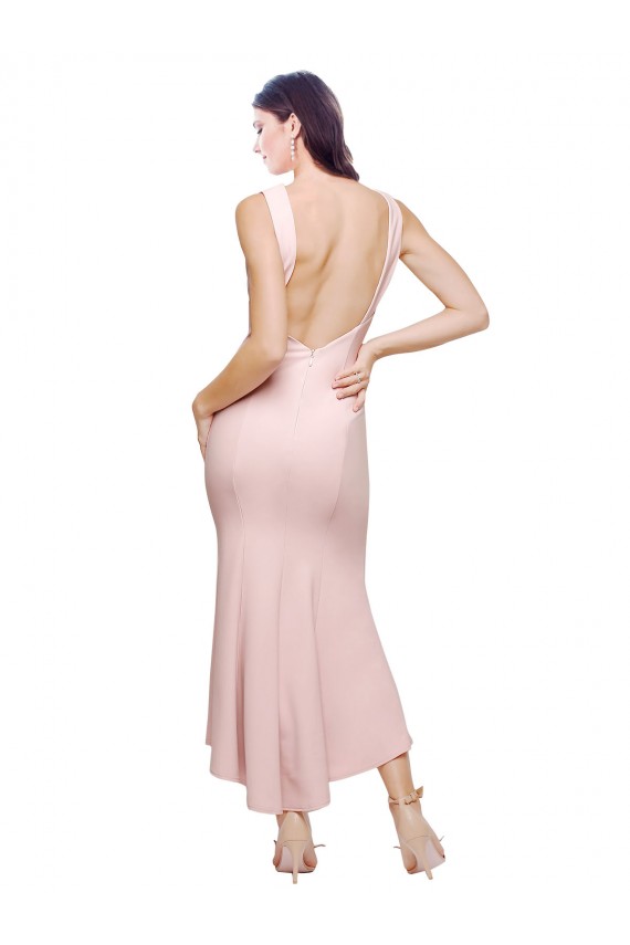 Sleeveless High Neck Low Back Stretch Crepe Sheath High Low Evening Gown / Prom Dress / Bridesmaid Dress Brisbane