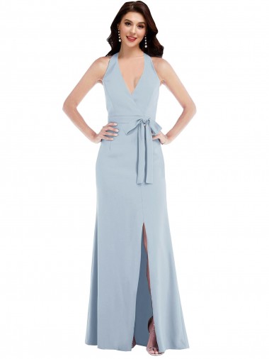 Sleeveless Light Sky Blue Halter Neck Open Back Stretch Crepe A-Line Formal Evening Gown / Prom Dress / Bridesmaid Dress Brisbane