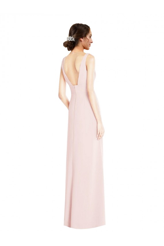 Sleeveless V-Neck Low Back Stretch Crepe A-Line Black Tie Evening Dress / Prom Dress / Bridesmaid Dress Brisbane