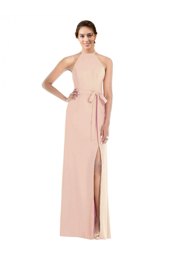 Sleeveless Nude Halter Neck Criss Cross Back Stretch Crepe Trumpet Formal Evening Gown / Prom Dress / Bridesmaid Dress Brisbane