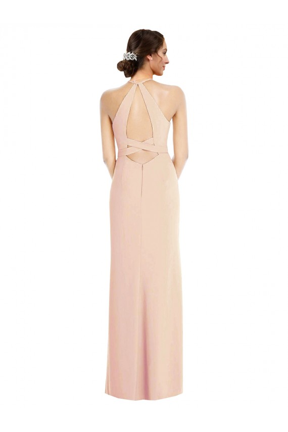 Sleeveless Nude Halter Neck Criss Cross Back Stretch Crepe Trumpet Formal Evening Gown / Prom Dress / Bridesmaid Dress Brisbane
