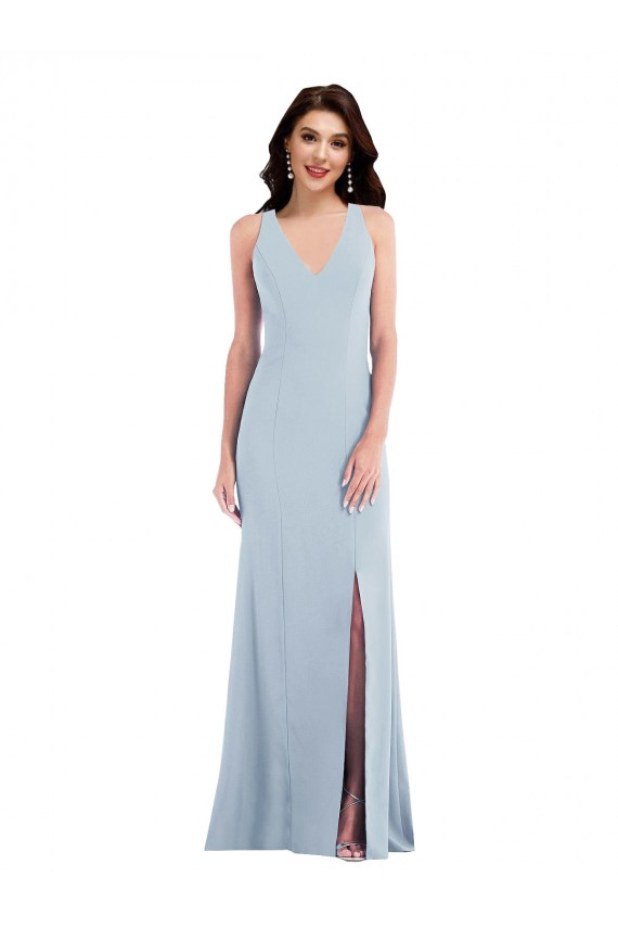 Sleeveless V-Neck Criss Cross Back Stretch Crepe Trumpet Evening Dress / Bridesmaid Dress Brisbane