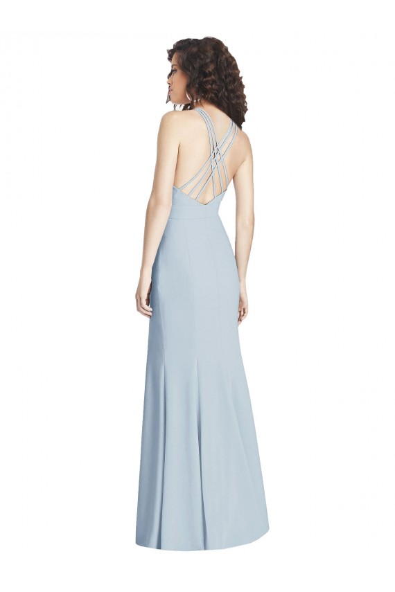 Sleeveless Halter Neck Criss Cross Open Back Stretch Crepe Trumpet Evening Dress / Bridesmaid Dress Brisbane