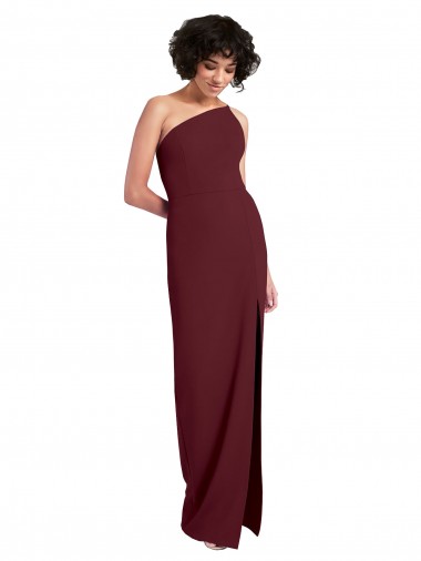 Sleeveless Burgundy Gold One Shoulder Stretch Crepe Sheath Formal Evening Gown / Prom Dress / Bridesmaid Dress Brisbane