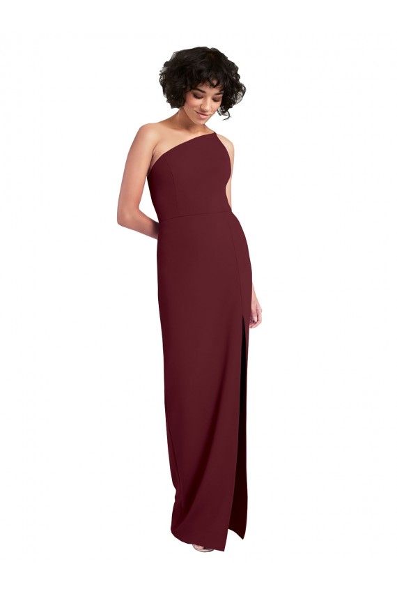 Sleeveless Burgundy Gold One Shoulder Stretch Crepe Sheath Formal Evening Gown / Prom Dress / Bridesmaid Dress Brisbane