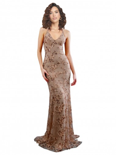 Sleeveless Rose Gold V-Neck Backless Stretch Crepe & Sequin Tulle Mermaid Formal Evening Gown / Prom Dress / Bridesmaid Dress Brisbane