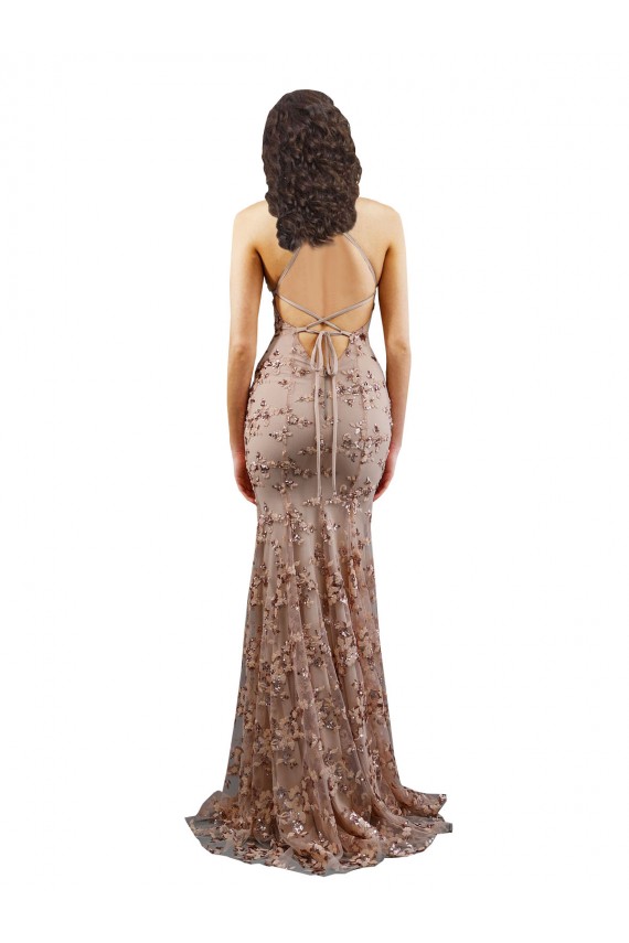 Sleeveless Rose Gold V-Neck Backless Stretch Crepe & Sequin Tulle Mermaid Formal Evening Gown / Prom Dress / Bridesmaid Dress Brisbane