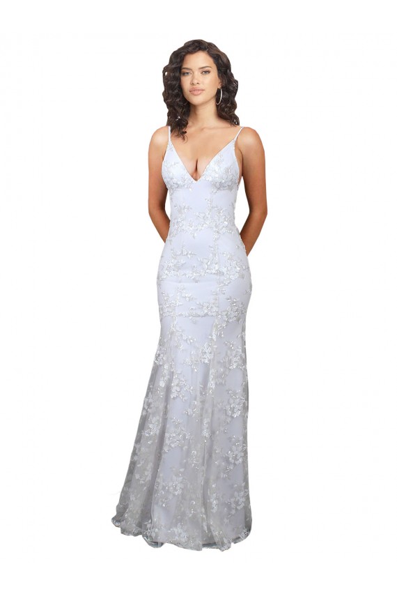 Sleeveless White V-Neck Backless Stretch Crepe & Sequin Tulle Mermaid Formal Evening Gown / Prom Dress / Bridesmaid Dress Brisbane