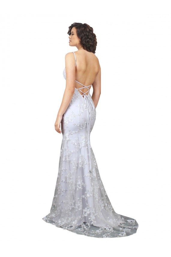 Sleeveless White V-Neck Backless Stretch Crepe & Sequin Tulle Mermaid Formal Evening Gown / Prom Dress / Bridesmaid Dress Brisbane