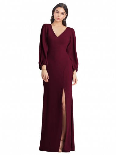 Puff Sleeves V-Neck Stretch Crepe Trumpet Semi Formal Evening Dress / Prom Dress / Bridesmaid Dress Brisbane