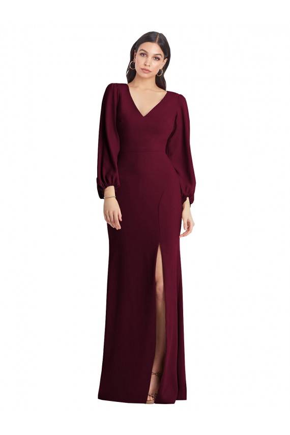 Puff Sleeves V-Neck Stretch Crepe Trumpet Semi Formal Evening Dress / Prom Dress / Bridesmaid Dress Brisbane