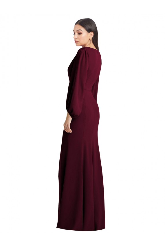 Puff Sleeves V-Neck Stretch Crepe Trumpet Semi Formal Evening Dress / Prom Dress / Bridesmaid Dress Brisbane