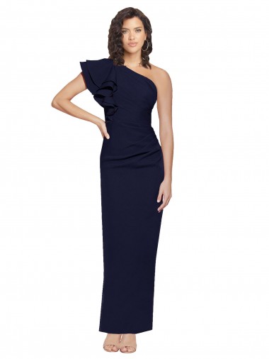 Sleeveless Dark Navy One Shoulder Stretch Crepe Sheath Prom Dresses Brisbane