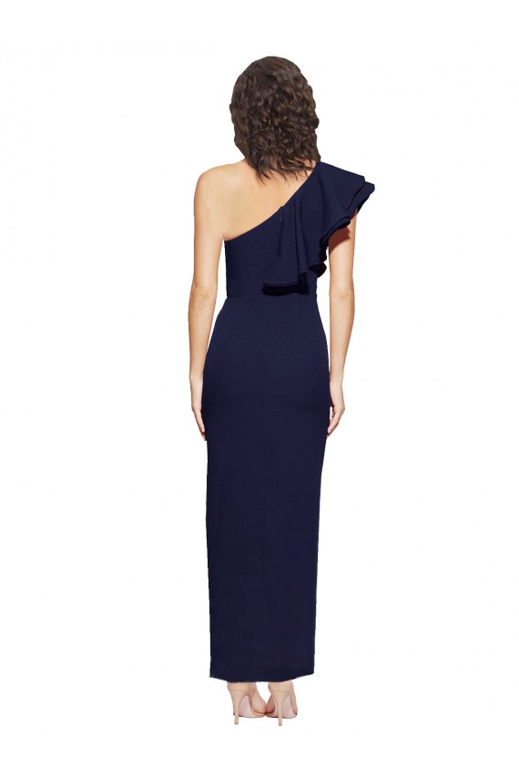 Sleeveless Dark Navy One Shoulder Stretch Crepe Sheath Prom Dresses Brisbane