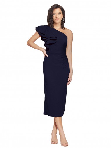 Sleeveless Dark Navy One Shoulder Stretch Crepe Sheath Formal Evening Gown / Prom Dress / Bridesmaid Dress Brisbane