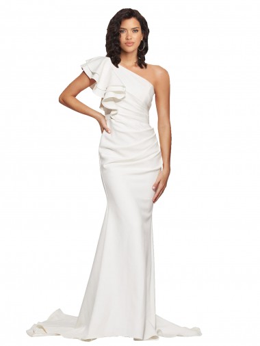 Sleeveless Ivory One Shoulder Stretch Crepe Sheath Semi Formal Evening Dress / Prom Dress / Bridesmaid Dress Brisbane