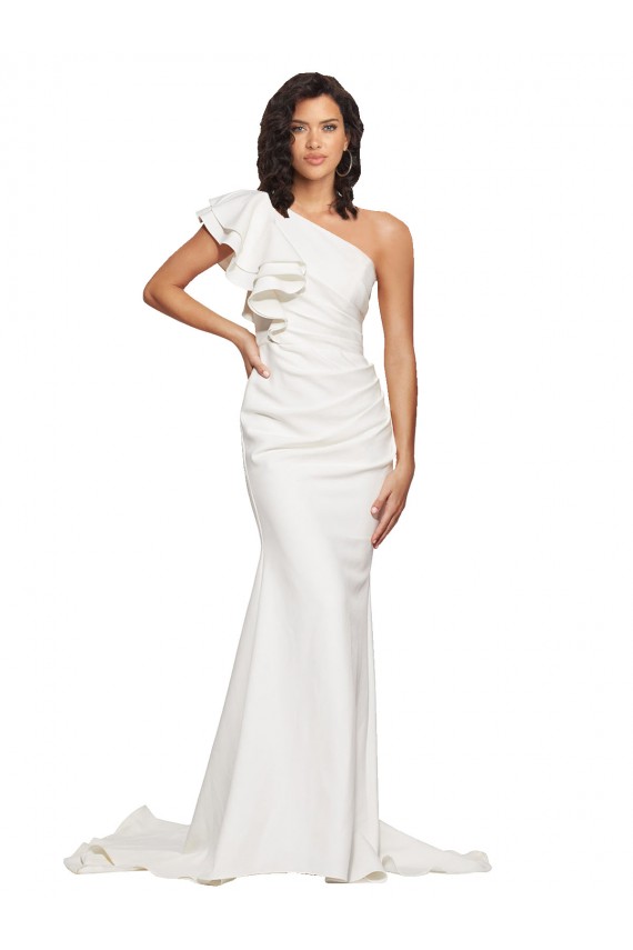 Sleeveless Ivory One Shoulder Stretch Crepe Sheath Semi Formal Evening Dress / Prom Dress / Bridesmaid Dress Brisbane