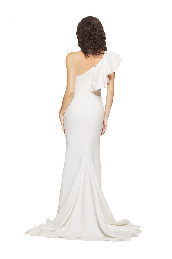 Sleeveless Ivory One Shoulder Stretch Crepe Sheath Semi Formal Evening Dress / Prom Dress / Bridesmaid Dress Brisbane