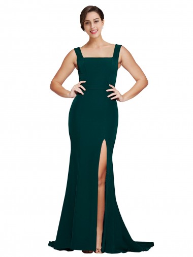 Sleeveless Midnight Green Square Neck Stretch Crepe Sheath Semi Formal Evening Dress / Prom Dress / Bridesmaid Dress Brisbane