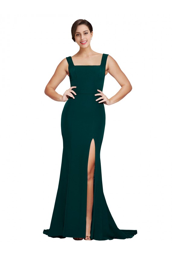 Sleeveless Midnight Green Square Neck Stretch Crepe Sheath Semi Formal Evening Dress / Prom Dress / Bridesmaid Dress Brisbane
