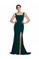 Sleeveless Midnight Green Square Neck Stretch Crepe Sheath Semi Formal Evening Dress / Prom Dress / Bridesmaid Dress Brisbane