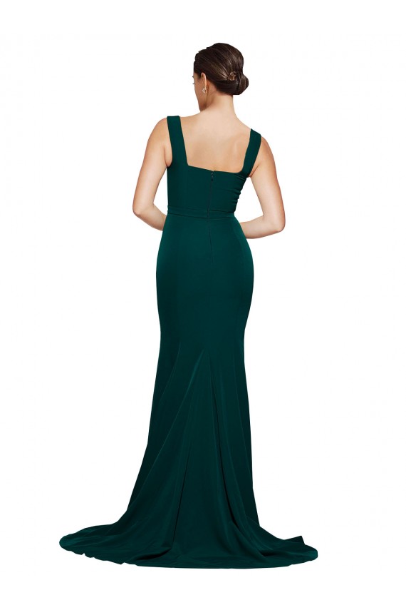 Sleeveless Midnight Green Square Neck Stretch Crepe Sheath Semi Formal Evening Dress / Prom Dress / Bridesmaid Dress Brisbane