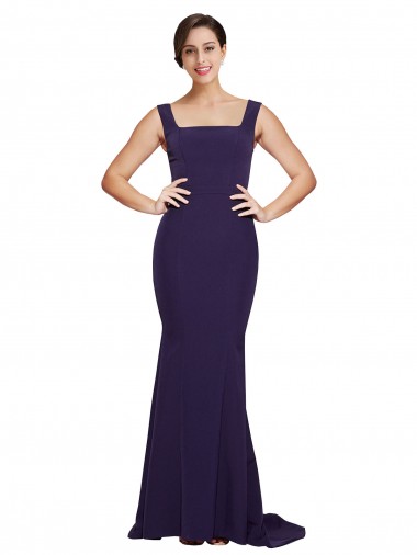 Sleeveless Dark Navy Square Neck Stretch Crepe Sheath Semi Formal Evening Dress / Prom Dress / Bridesmaid Dress Brisbane