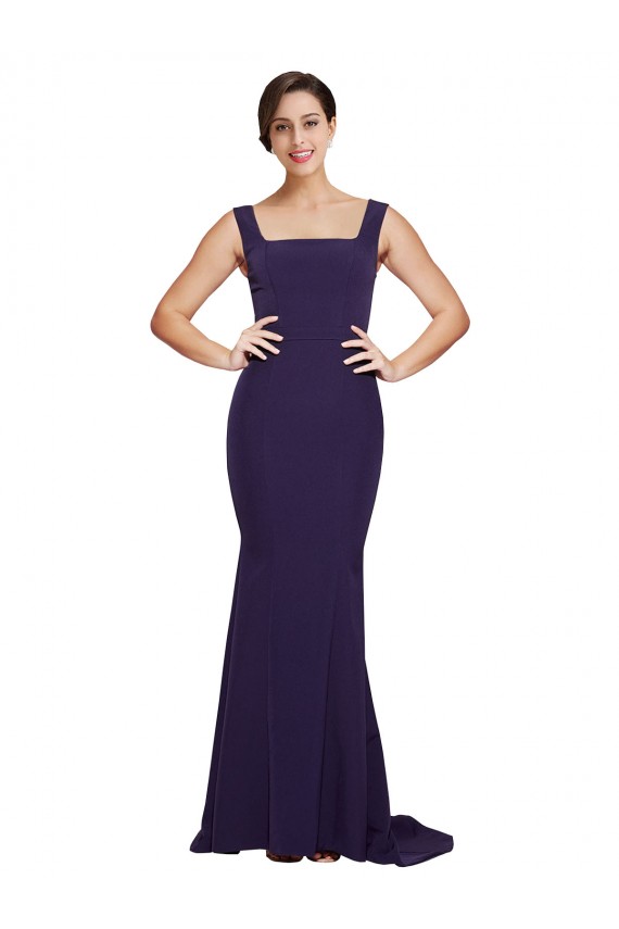Sleeveless Dark Navy Square Neck Stretch Crepe Sheath Semi Formal Evening Dress / Prom Dress / Bridesmaid Dress Brisbane