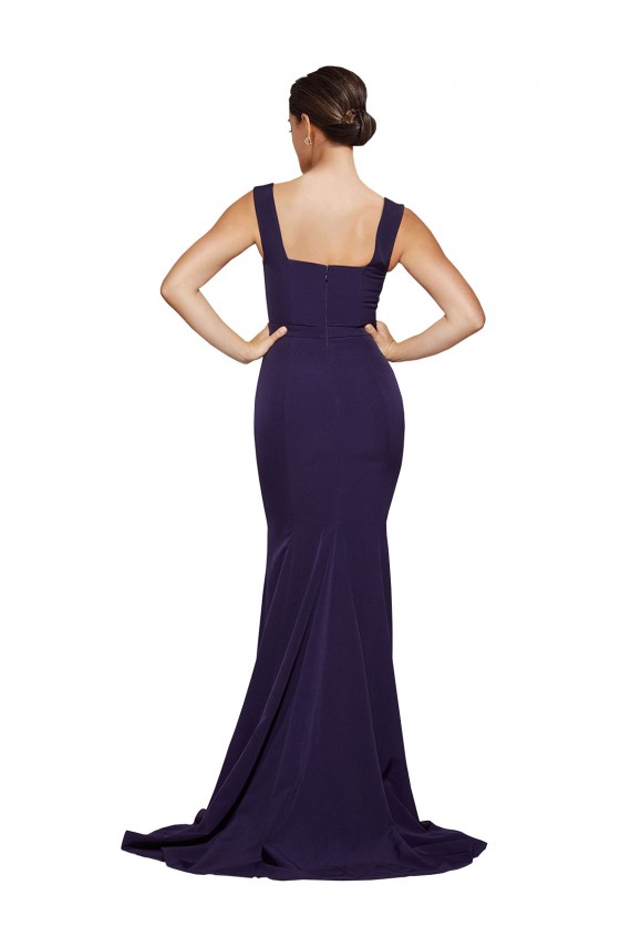 Sleeveless Dark Navy Square Neck Stretch Crepe Sheath Semi Formal Evening Dress / Prom Dress / Bridesmaid Dress Brisbane