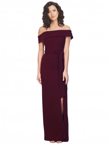 Sleeveless Burgundy Gold Off the Shoulder Low Back Stretch Crepe Sheath Formal Evening Gown / Prom Dress / Bridesmaid Dress Brisbane