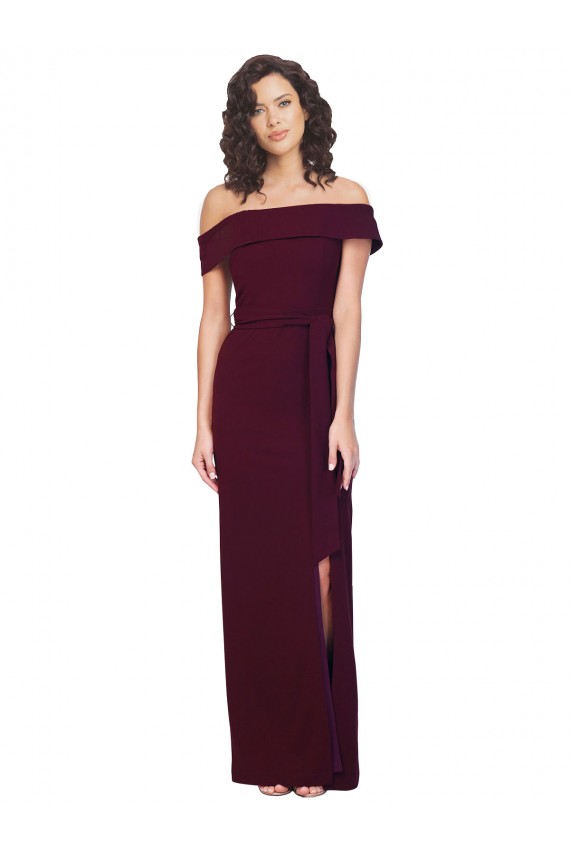 Sleeveless Burgundy Gold Off the Shoulder Low Back Stretch Crepe Sheath Formal Evening Gown / Prom Dress / Bridesmaid Dress Brisbane