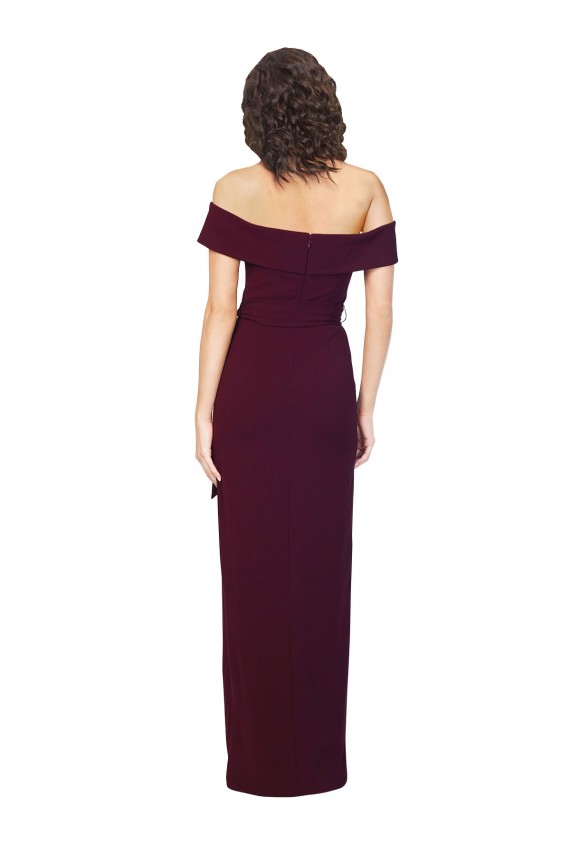 Sleeveless Burgundy Gold Off the Shoulder Low Back Stretch Crepe Sheath Formal Evening Gown / Prom Dress / Bridesmaid Dress Brisbane