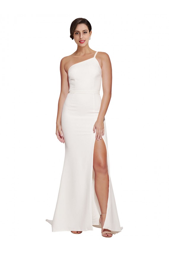 Sleeveless Ivory One Shoulder Stretch Crepe Sheath Prom Dresses Brisbane