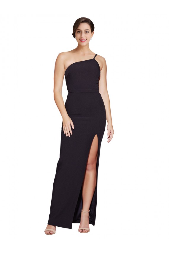Sleeveless Black One Shoulder Stretch Crepe Sheath Formal Evening Gown / Prom Dress / Bridesmaid Dress Brisbane